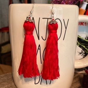 3/$30Hand Crafted boho 2” Red fringe tassel dangle earrings Nickel Free Post